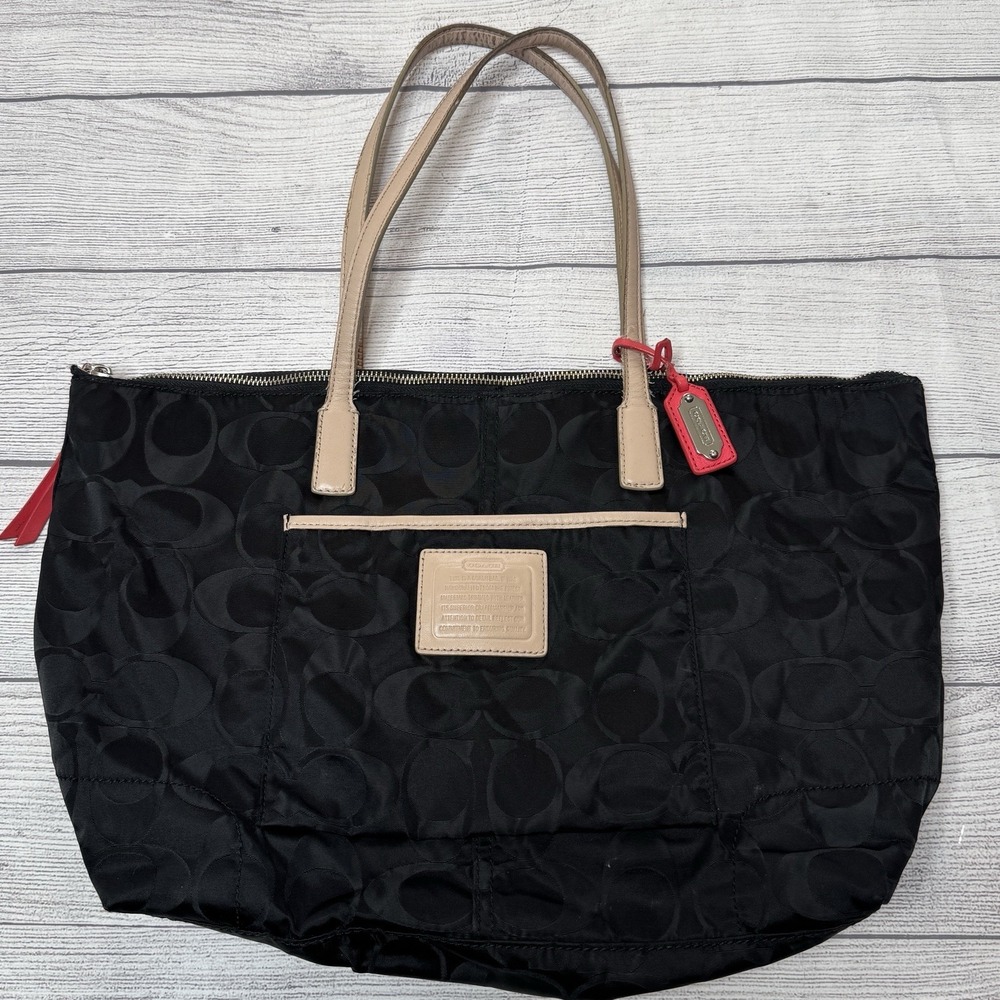Coach Legacy‎ Weekend Black Signature Nylon Zip-Top Tote 24862